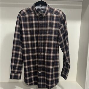 Cinch Casual Button Down Shirt Brown and Blue